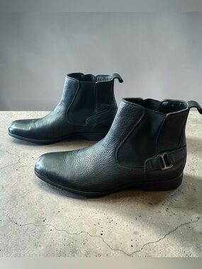 Calvin Klein Men's Black Leather Chelsea Boots with Side Buckle
